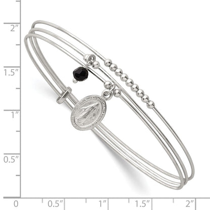 Sterlingsilber Gekugelt Schwarz Glas Wundertätig Medaille Charm Schieber auf Armreif