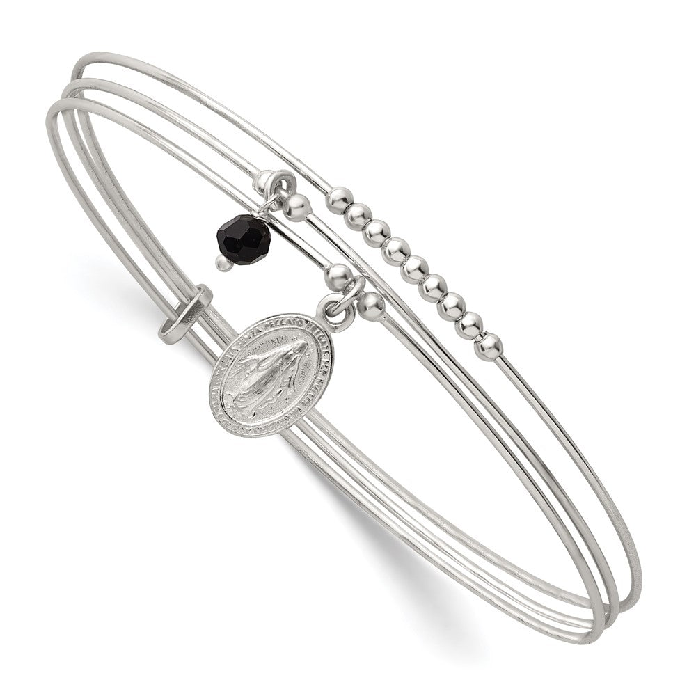 Sterlingsilber Gekugelt Schwarz Glas Wundertätig Medaille Charm Schieber auf Armreif