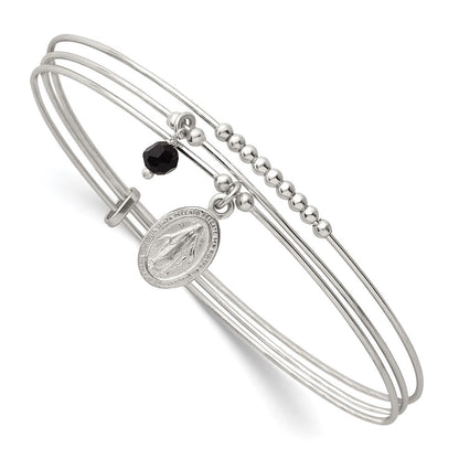 Sterlingsilber Gekugelt Schwarz Glas Wundertätig Medaille Charm Schieber auf Armreif