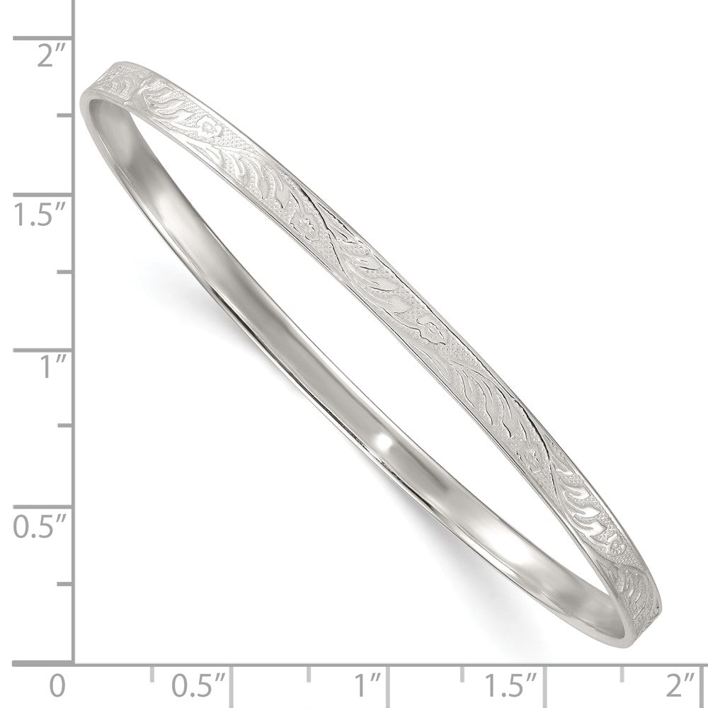 Sterlingsilber Poliert Flach Strukturiert 4.0mm Blumen Muster Schieber auf Armreif