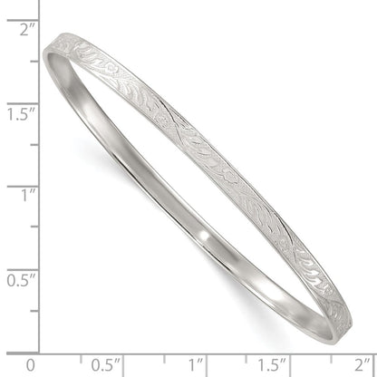 Sterlingsilber Poliert Flach Strukturiert 4.0mm Blumen Muster Schieber auf Armreif
