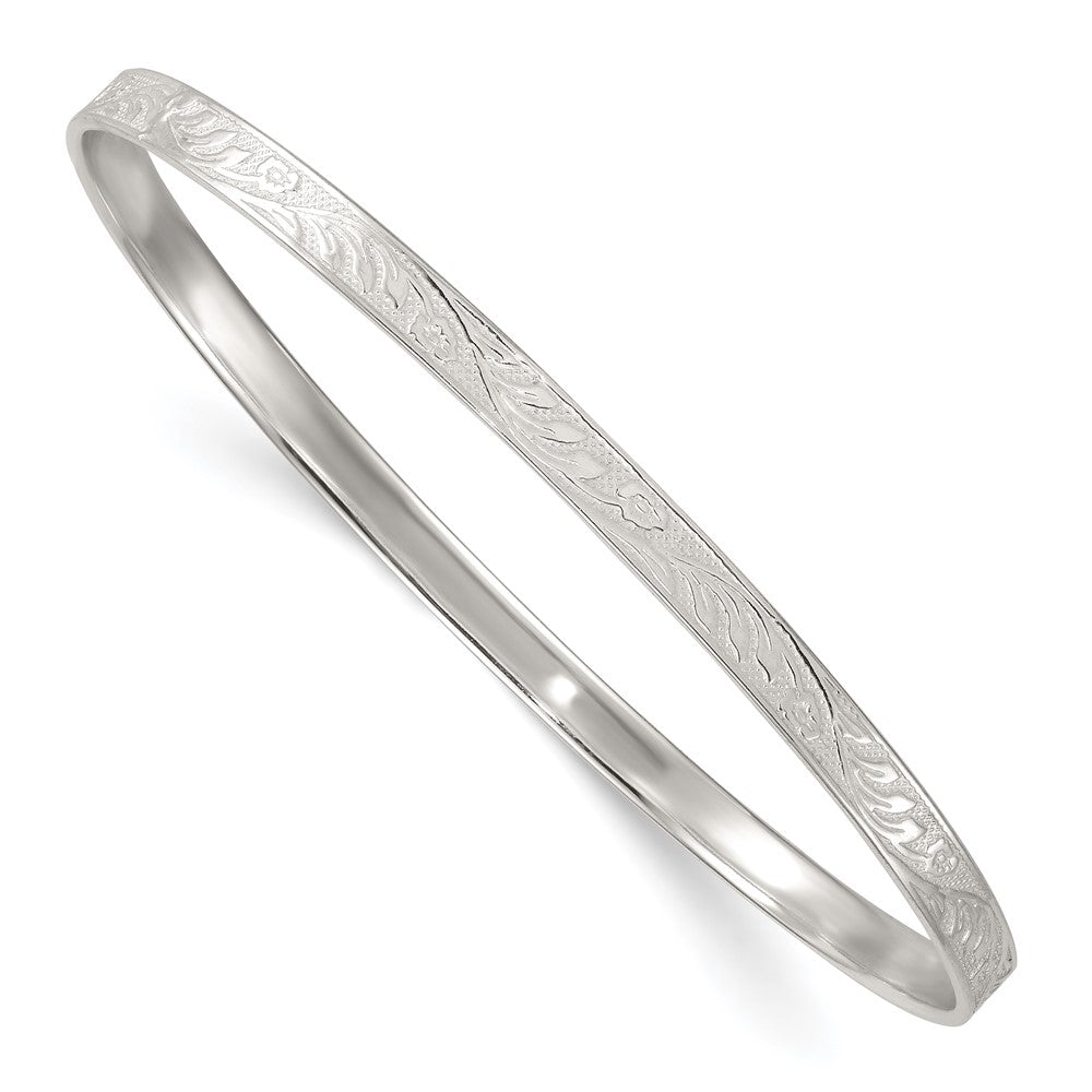 Sterlingsilber Poliert Flach Strukturiert 4.0mm Blumen Muster Schieber auf Armreif