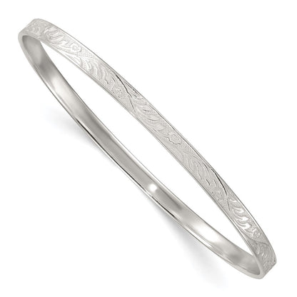 Sterlingsilber Poliert Flach Strukturiert 4.0mm Blumen Muster Schieber auf Armreif