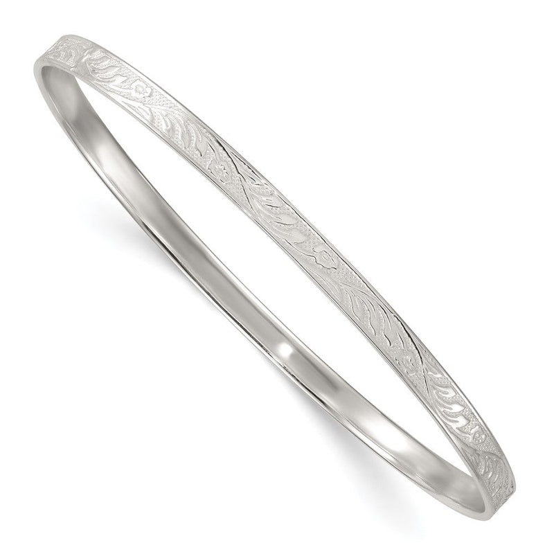 Sterlingsilber Poliert Flach Strukturiert 4.0mm Blumen Muster Schieber auf Armreif