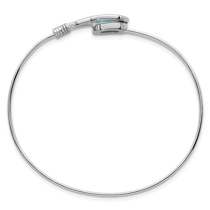 Sterlingsilber Rhodiniert Poliert und Strukturiert Larimar Flexibel Armreif