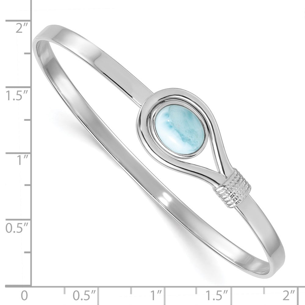 Sterlingsilber Rhodiniert Poliert und Strukturiert Larimar Flexibel Armreif