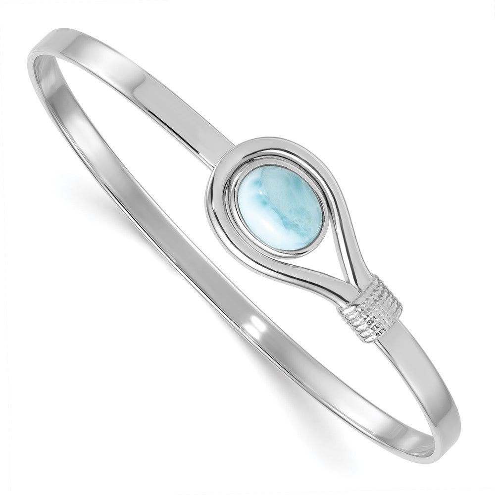 Sterlingsilber Rhodiniert Poliert und Strukturiert Larimar Flexibel Armreif