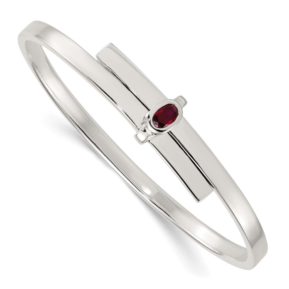 Sterlingsilber Poliert Oval Rot Zirkonia Schieber auf Expandable Armreif