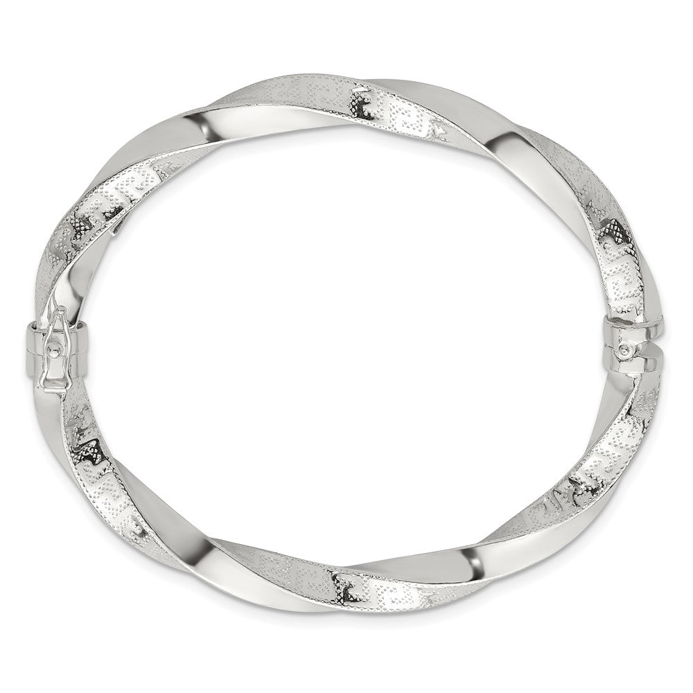 Sterlingsilber Poliert Gedreht und Greek Key Klappbar Armreif