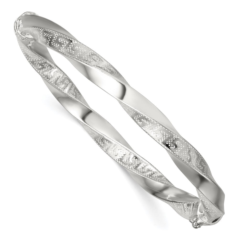 Sterlingsilber Poliert Gedreht und Greek Key Klappbar Armreif
