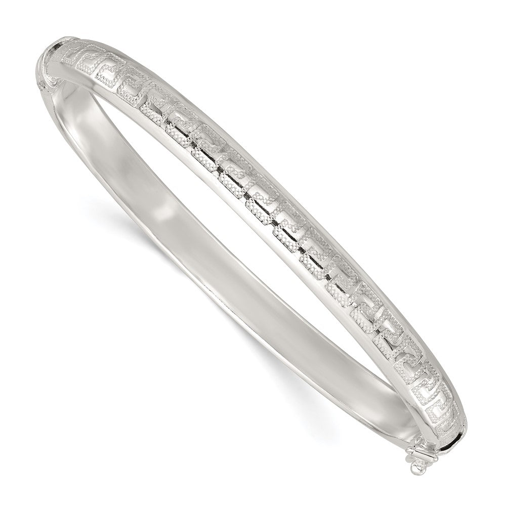 Sterlingsilber Poliert und Strukturiert Greek Key Klappbar Armreif