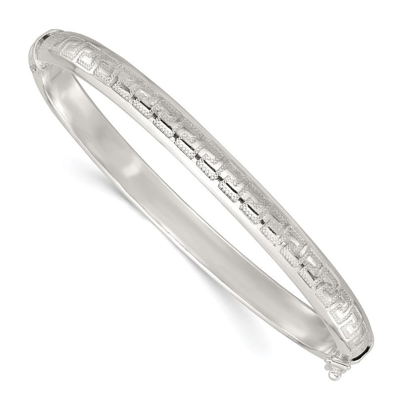Sterlingsilber Poliert und Strukturiert Greek Key Klappbar Armreif