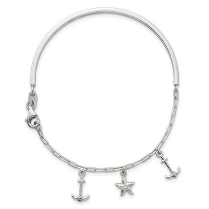 Sterlingsilber Poliert Anker und Seestern Armreif Armband
