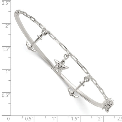 Sterlingsilber Poliert Anker und Seestern Armreif Armband