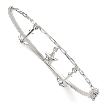 Sterlingsilber Poliert Anker und Seestern Armreif Armband