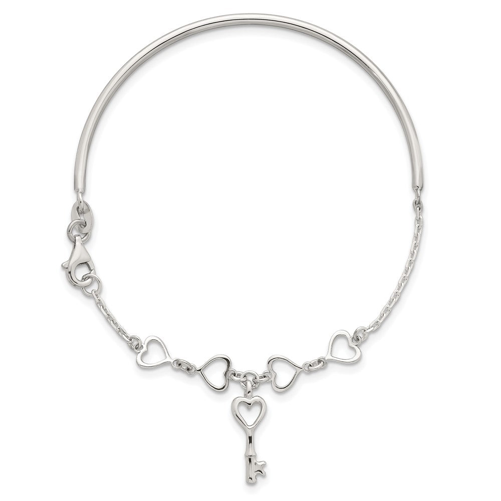 Sterlingsilber Poliert Herz und Key Armreif Armband