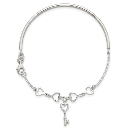 Sterlingsilber Poliert Herz und Key Armreif Armband