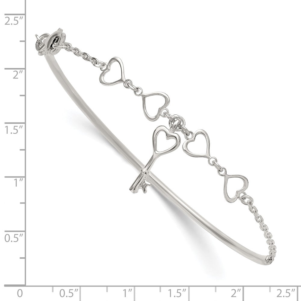 Sterlingsilber Poliert Herz und Key Armreif Armband