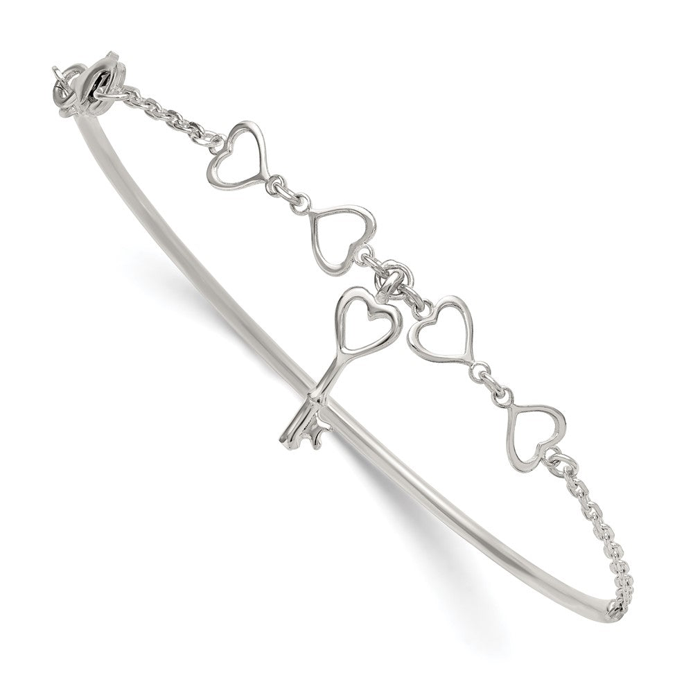 Sterlingsilber Poliert Herz und Key Armreif Armband