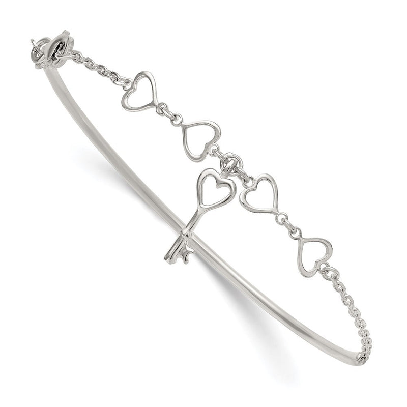 Sterlingsilber Poliert Herz und Key Armreif Armband