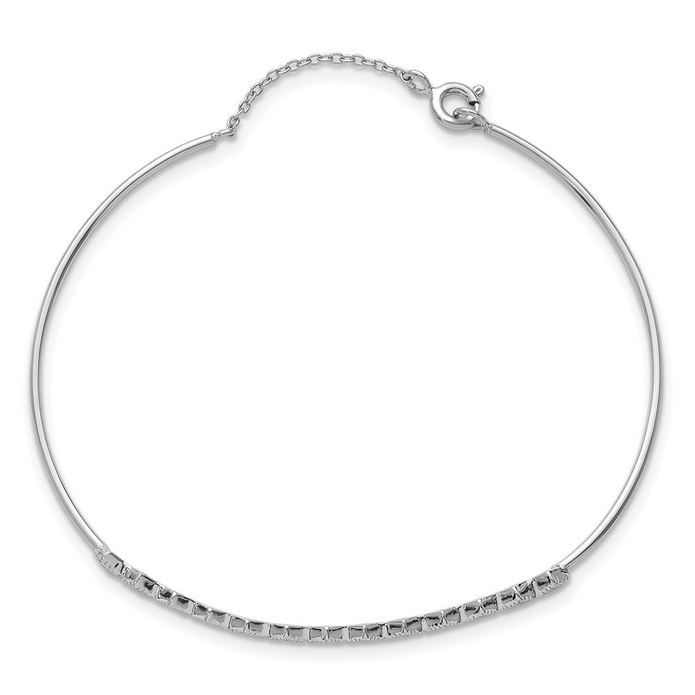 Sterlingsilber Rhodiniert Poliert und Strukturiert Zirkonia Manschette Armband