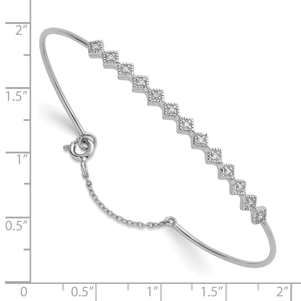 Sterlingsilber Rhodiniert Poliert und Strukturiert Zirkonia Manschette Armband