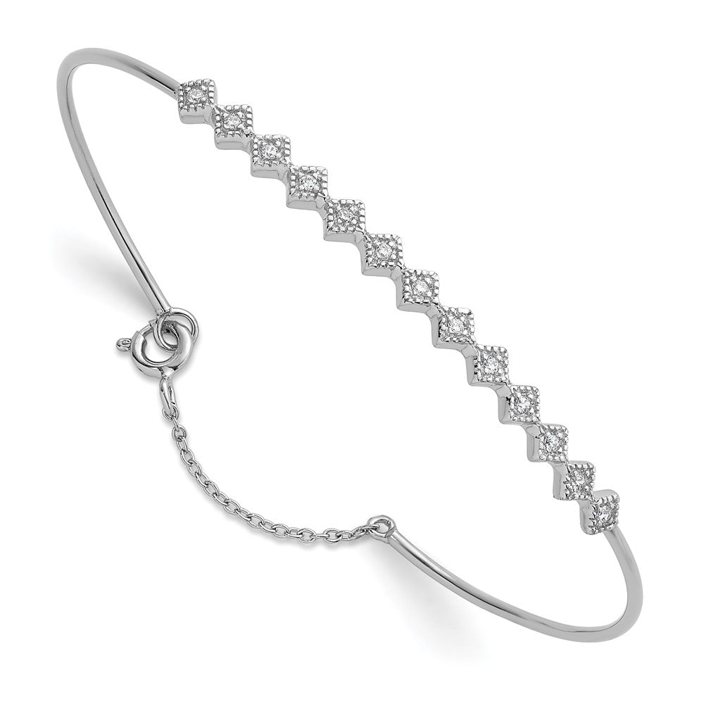 Sterlingsilber Rhodiniert Poliert und Strukturiert Zirkonia Manschette Armband