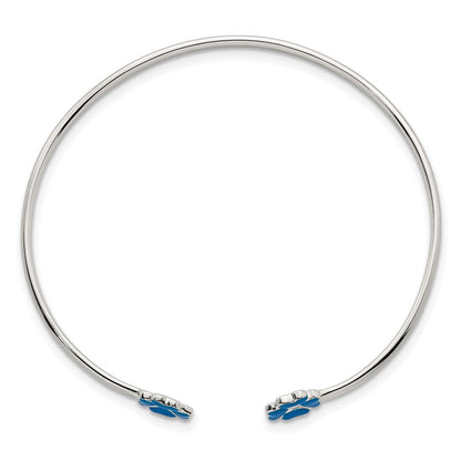 Sterlingsilber Poliert Emailliert Blau Klee Kinder Manschette Armreif