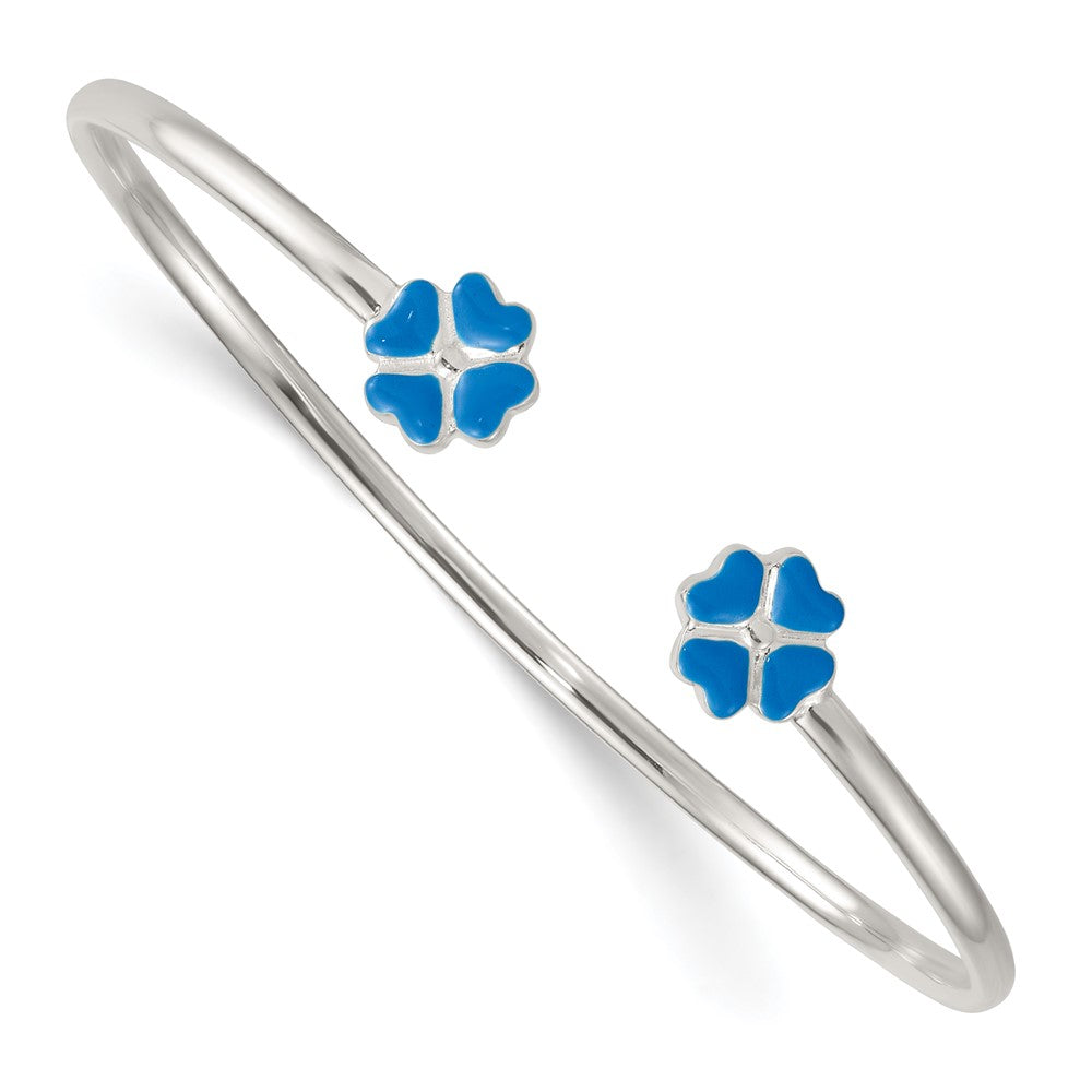 Sterlingsilber Poliert Emailliert Blau Klee Kinder Manschette Armreif