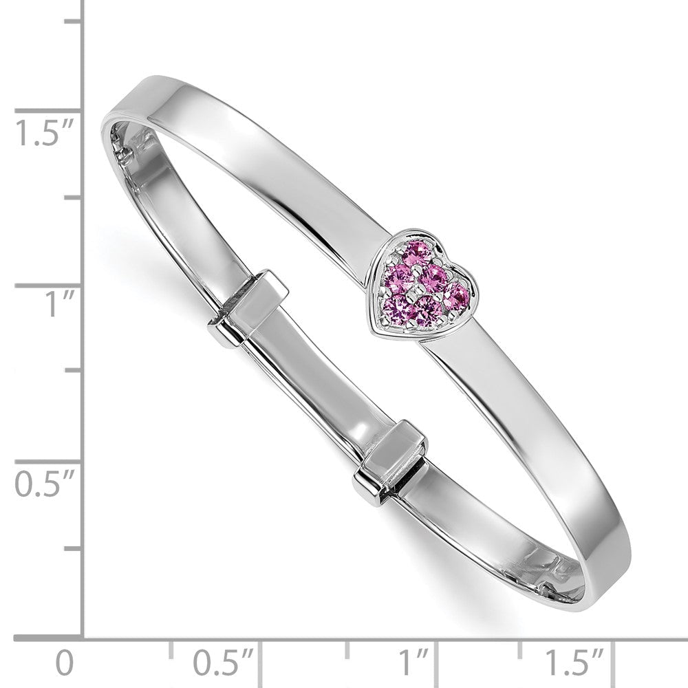 Sterlingsilber Rhodiniert Rosa Zirkonia Herz Kinder Expandable Armreif