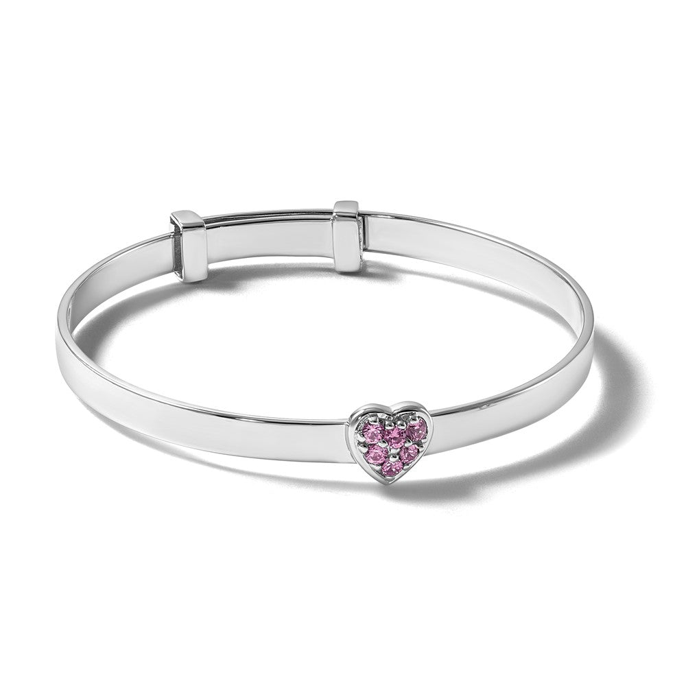 Sterlingsilber Rhodiniert Rosa Zirkonia Herz Kinder Expandable Armreif