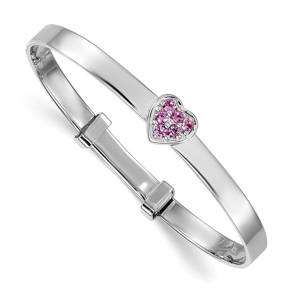 Sterlingsilber Rhodiniert Rosa Zirkonia Herz Kinder Expandable Armreif