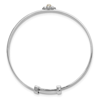 Sterlingsilber Rhodiniert-pl Zirkonia & Fwc Perle Kinder Expandable Armreif