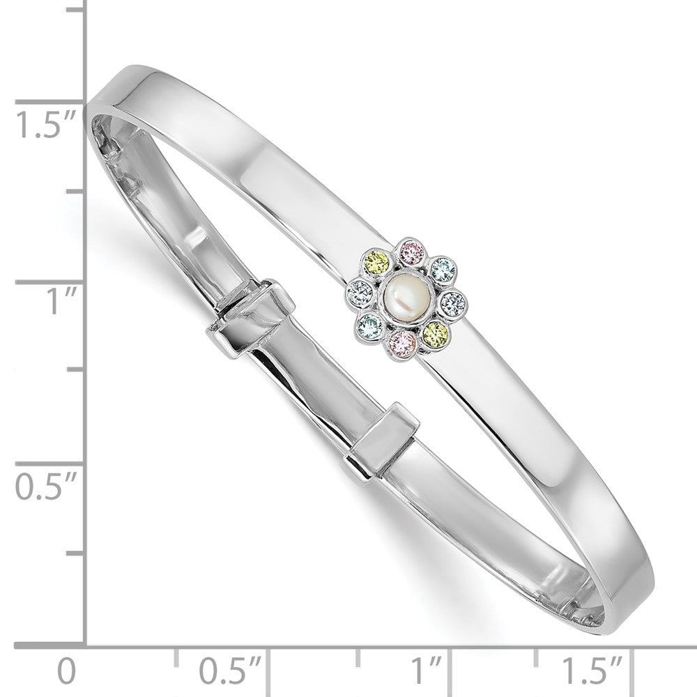Sterlingsilber Rhodiniert-pl Zirkonia & Fwc Perle Kinder Expandable Armreif