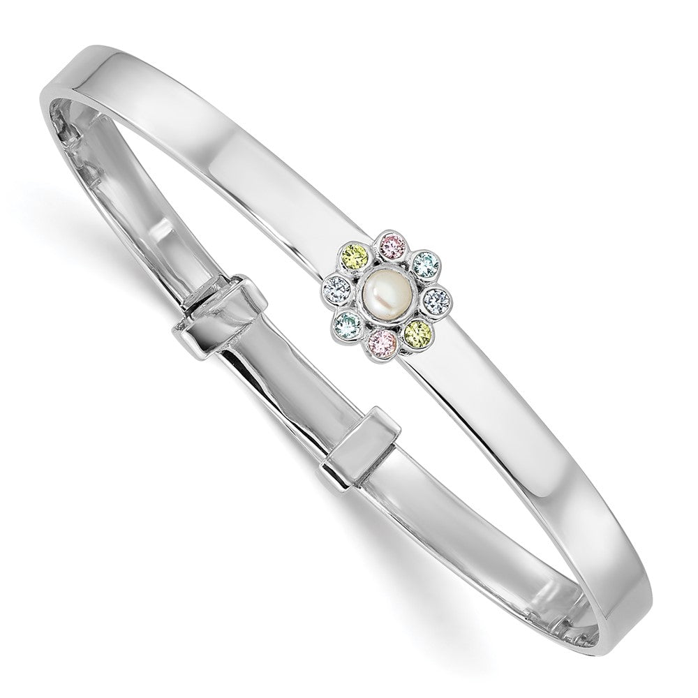 Sterlingsilber Rhodiniert-pl Zirkonia & Fwc Perle Kinder Expandable Armreif
