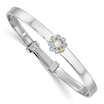 Sterlingsilber Rhodiniert-pl Zirkonia & Fwc Perle Kinder Expandable Armreif