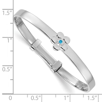Sterlingsilber Rhodiniert-pl Blau Zirkonia Blume Kinder Expandable Armreif