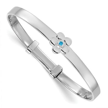 Sterlingsilber Rhodiniert-pl Blau Zirkonia Blume Kinder Expandable Armreif
