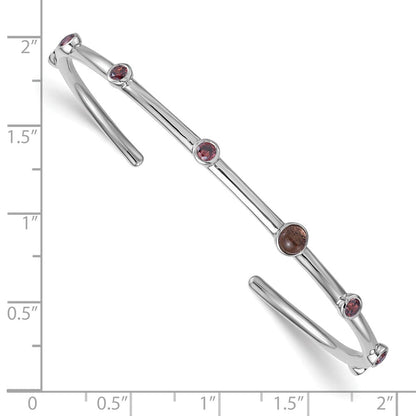 Sterlingsilber Poliert Rhodiniert Zirkonia Smokey Quarz Manschette Armreif