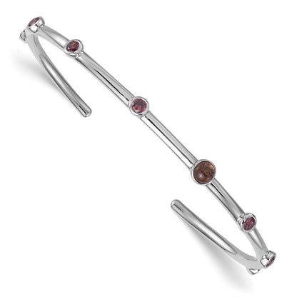 Sterlingsilber Poliert Rhodiniert Zirkonia Smokey Quarz Manschette Armreif