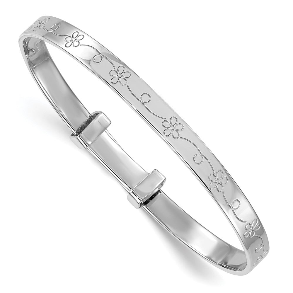 Sterlingsilber Rhodiniert Blumen Muster Kinder Expandable Armreif