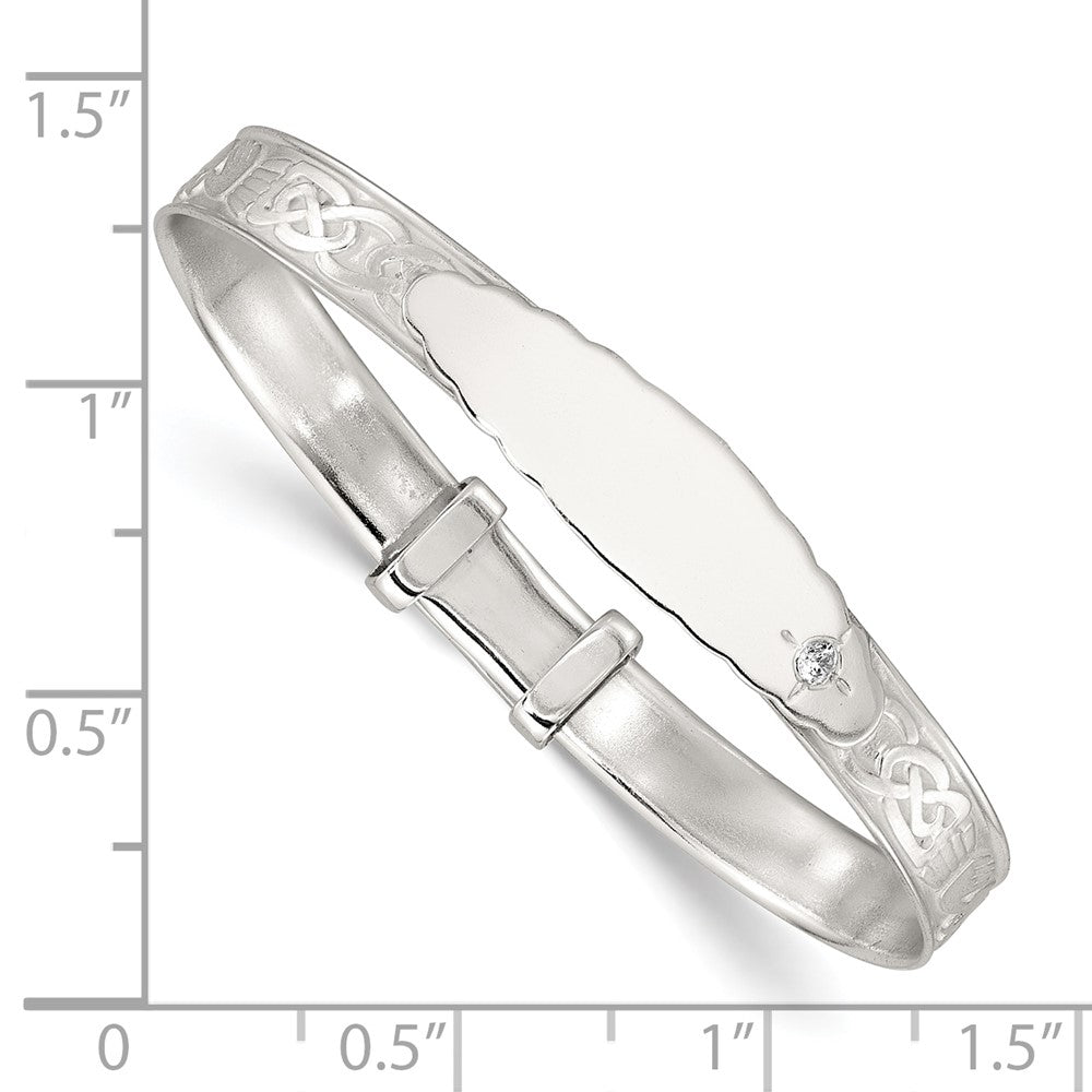 Sterlingsilber Poliert Zirkonia Claddagh Schieber auf Kinder Id Expandable Armreif