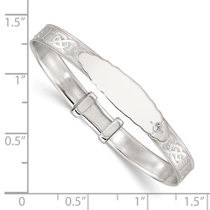 Sterlingsilber Poliert Zirkonia Claddagh Schieber auf Kinder Id Expandable Armreif
