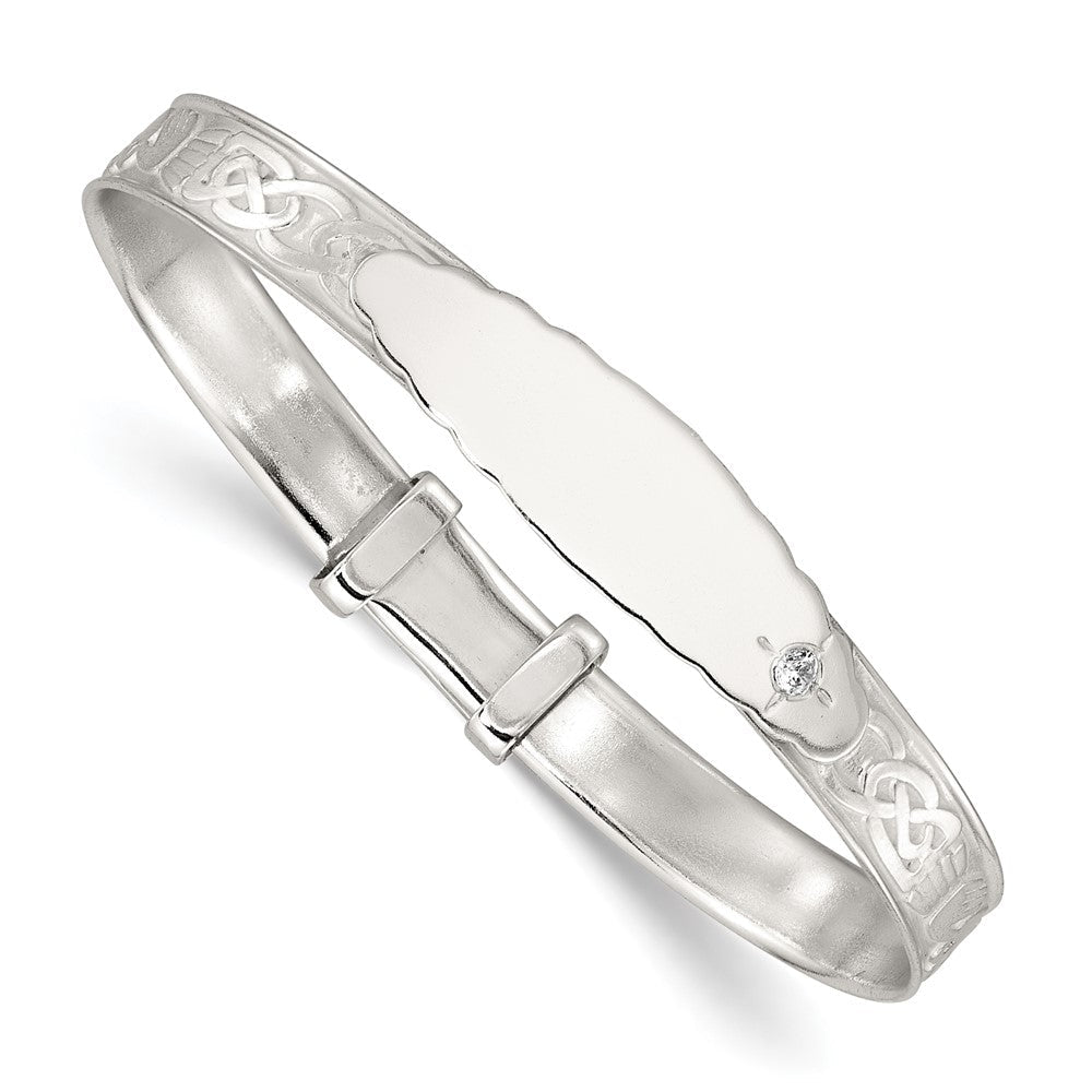 Sterlingsilber Poliert Zirkonia Claddagh Schieber auf Kinder Id Expandable Armreif