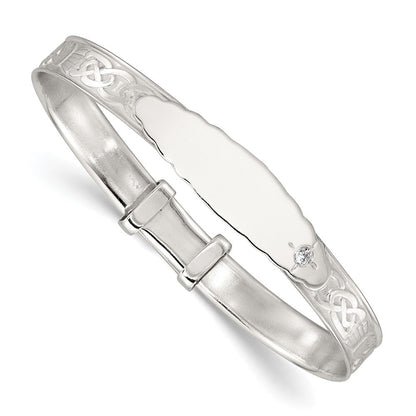 Sterlingsilber Poliert Zirkonia Claddagh Schieber auf Kinder Id Expandable Armreif