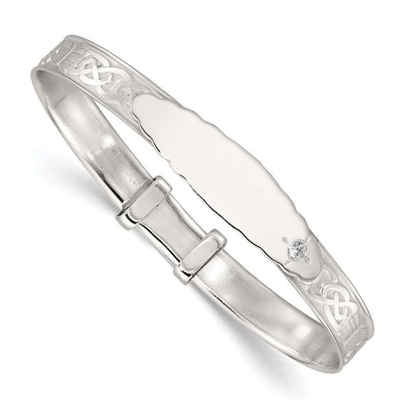 Sterlingsilber Poliert Zirkonia Claddagh Schieber auf Kinder Id Expandable Armreif