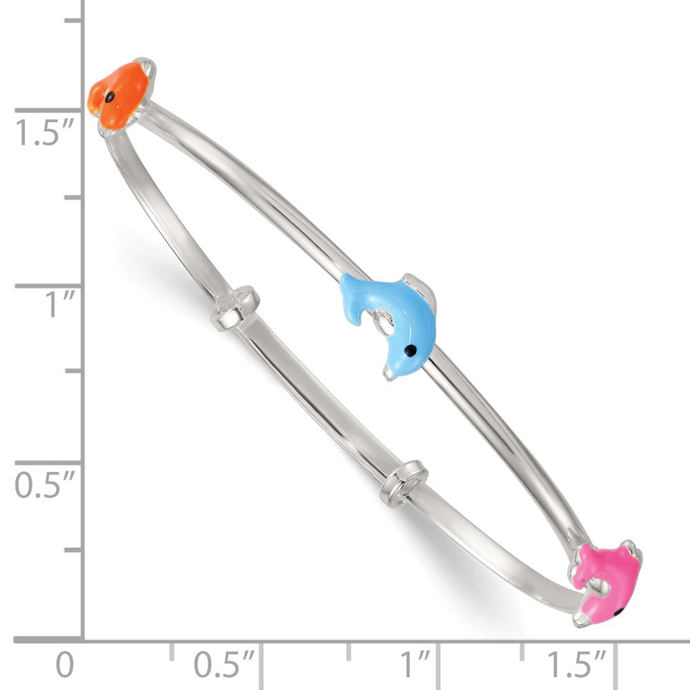 Sterlingsilber Emailliert Dolphins Schieber auf Kinder Expandable Armreif