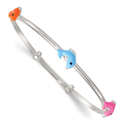 Sterlingsilber Emailliert Dolphins Schieber auf Kinder Expandable Armreif
