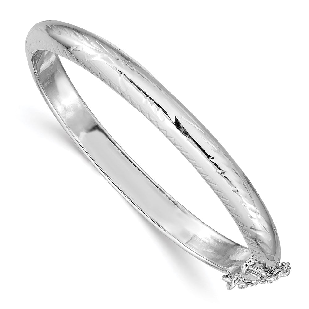 Sterlingsilber Rhodiniert Poliert & Diamantiert 5mm mit Sicherheits Verschluss Klappbar Kinder Armreif