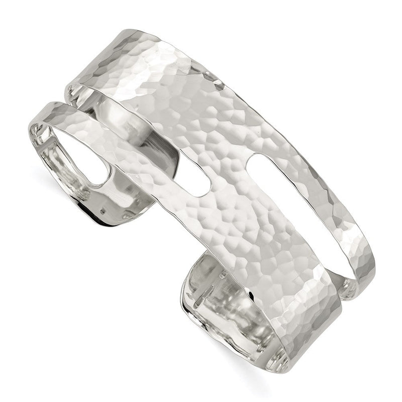 Sterlingsilber Massiv Poliert Gehämmert Fantasie Manschette Armreif Armband